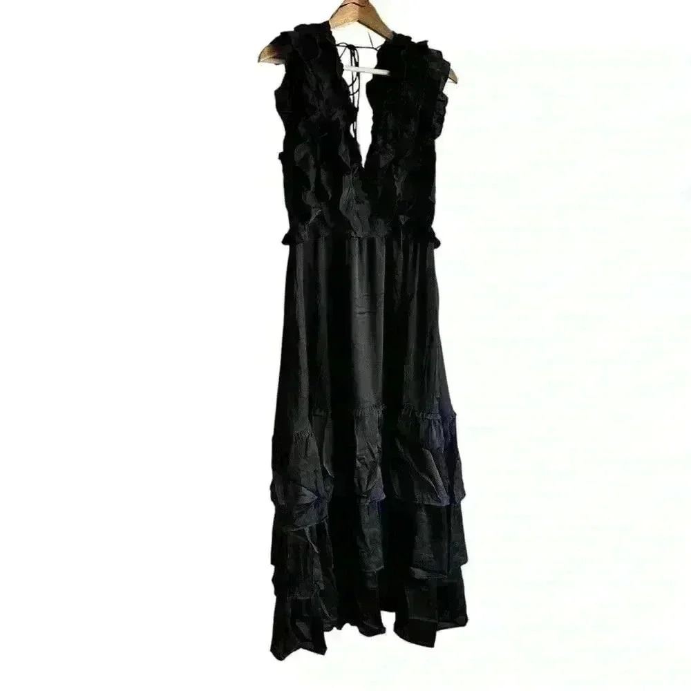 Sweet lemon black  Layered/Tiered V-Neck Dress. Size L - Picture 3 of 7